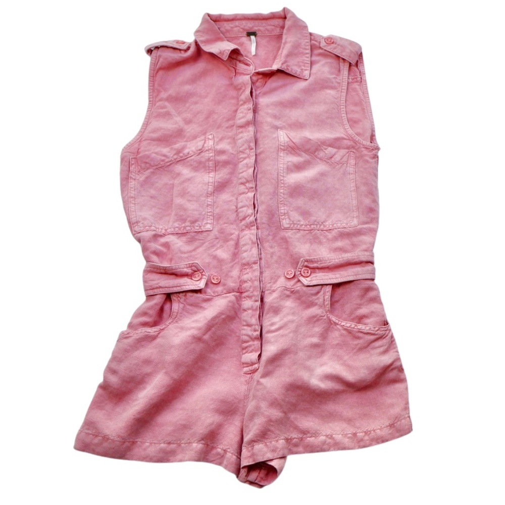 Young Fabulous & Broke Pink Utility Romper Size Small Sleeveless Button Front